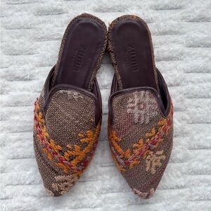 Turkish Kilm Pointed-Toe Slide Mules - Zuma Imports - Brown